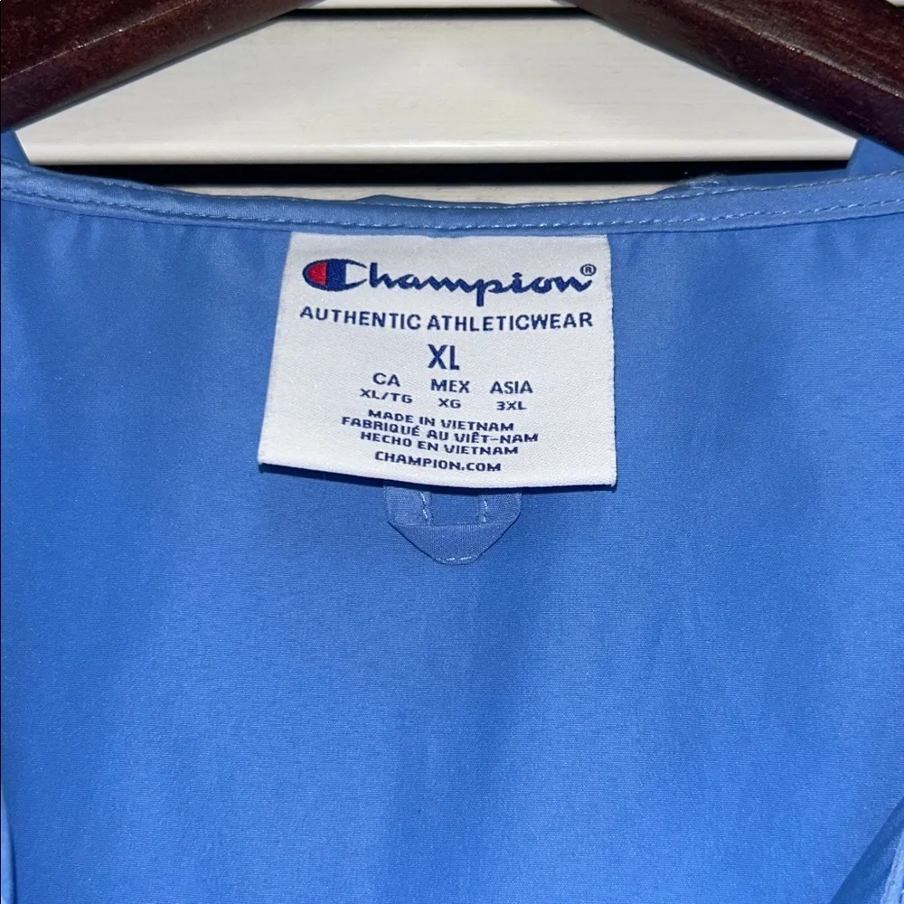 Champion Blue Hooded Half-Zip Windbreaker Pullover with 'CAROLINA' Logo